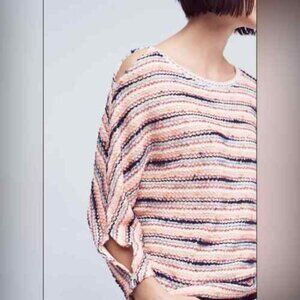 Anthropologie Postage Stamp Cold Shoulder Knit Sweater Size S Bohemian Striped